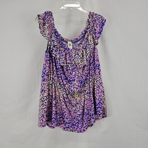 Sew In Love Plus Size Women's 2X Purple Blue Cream Feaux Button Front Blouse - Picture 1 of 5